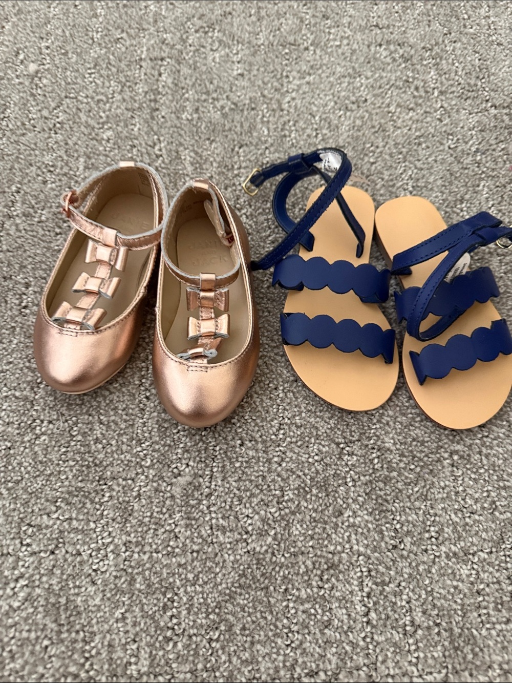 NWOT Janie and jack Metallic Rose Gold Mary Jane Shoes and Navy Sandals